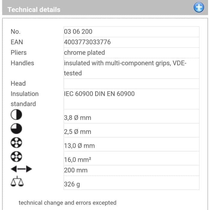 Tang Kombinasi 03 06 200 Knipex Combination Pliers Vde Insulated