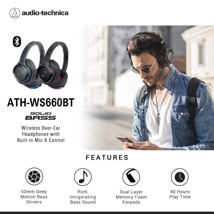 Audio-Technica Ath-Ws660Bt Bluetooth Headset Ws660 Bt Ws 660 Bt