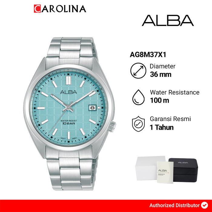Jam Tangan Wanita Alba Ag8M37X1 Light / Tiffany Blue Patterned Dial