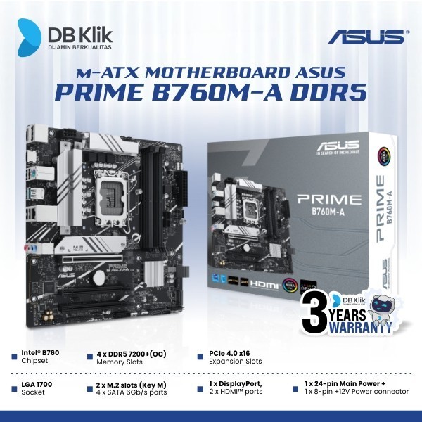 Motherboard Asus Prime B760M-A Ddr5 Matx Lga1700 Hdmi Dp - B760M-A D5