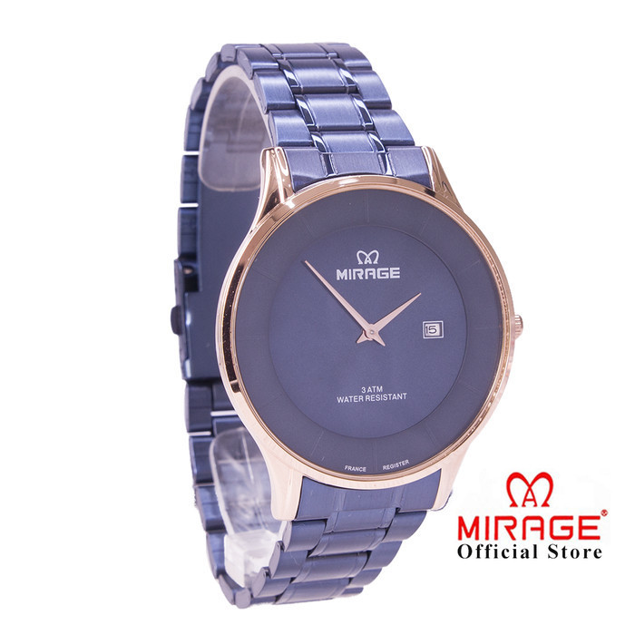 Jam Tangan Pria Mewah Tipis Original Mirage 8670M Biru Navy Rosegold