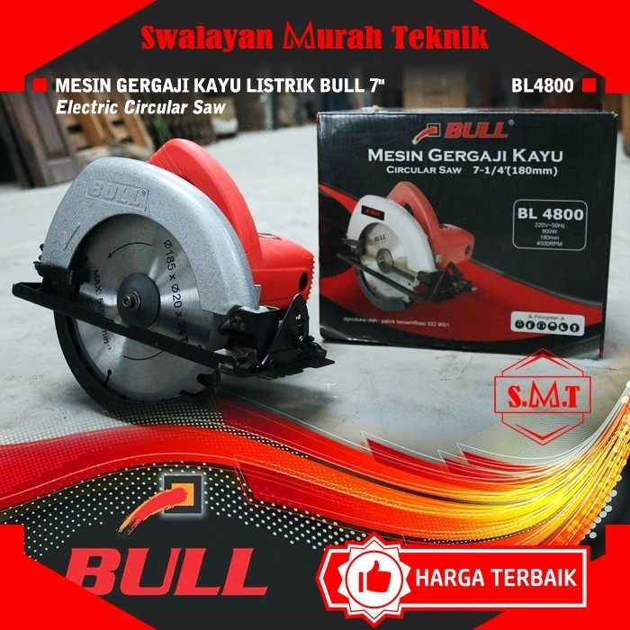 HARGA DISC - Mesin Gergaji Kayu Listrik BULL BL4800 7" Circular Saw Electric Red