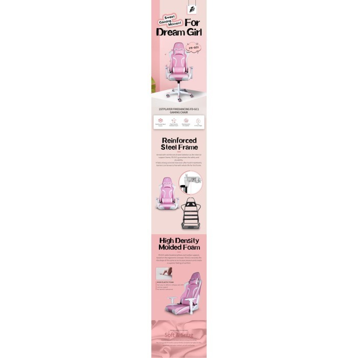 1Stplayer Gaming Chair Fd-Gc1 - Pink White - All Steel Skeleton Termurah Terlaris Promo