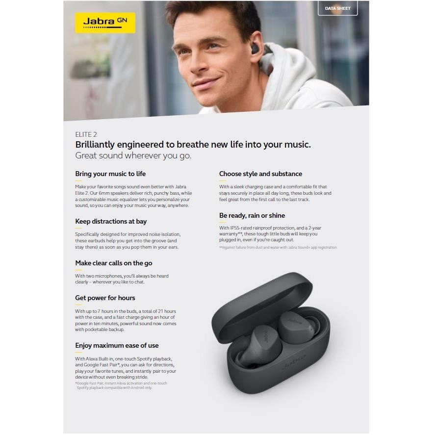 Jabra Elite 2 True Wireless Earbuds Earphone Tws Jabra Elite2
