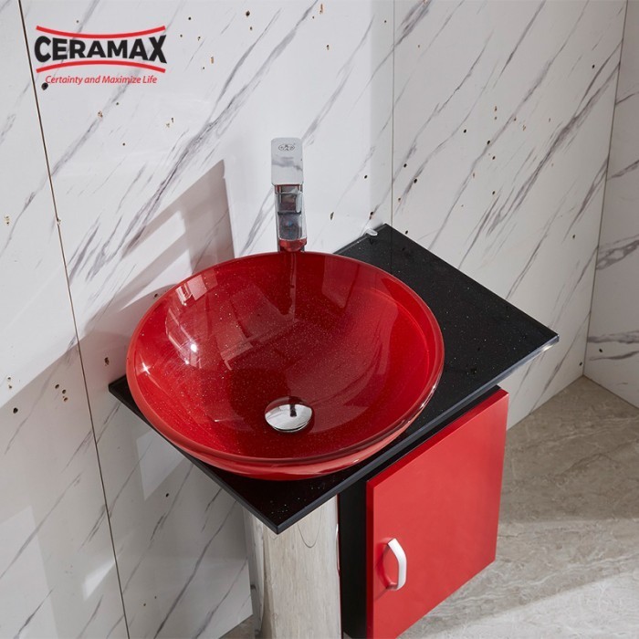 Ceramax Kabinet Kaca Dengan Wastafel Kamar Mandi Heskey 3189 Merah (Se