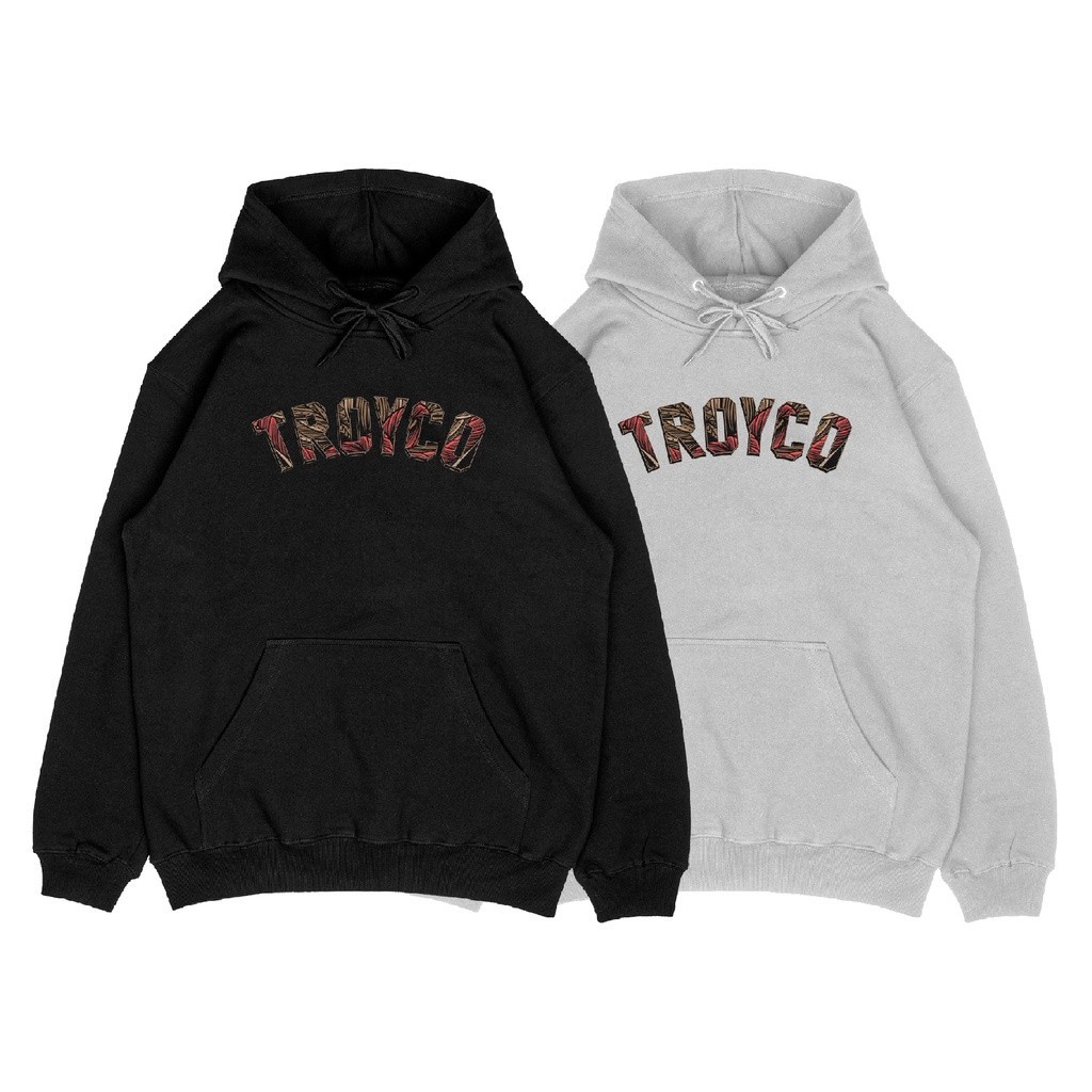 [BEST DEAL] Troy Company Hoodie Collage Patern Fill Hitam Putih KH 286