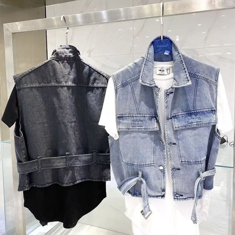 Jaket Denim Tanpa Lengan untuk Pria, Jaket Rompi Denim Tanpa Lengan Bergaya Korea untuk Pria