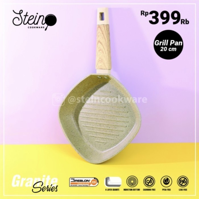 Stein Cookware Paket Ivory Granite Wok 30 Cm + Grill Pan 20 Cm Termurah Terlaris Promo
