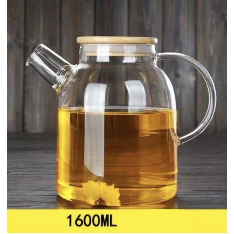 TECTeapot Teko Teh air panas kaca dengan tutup kayu