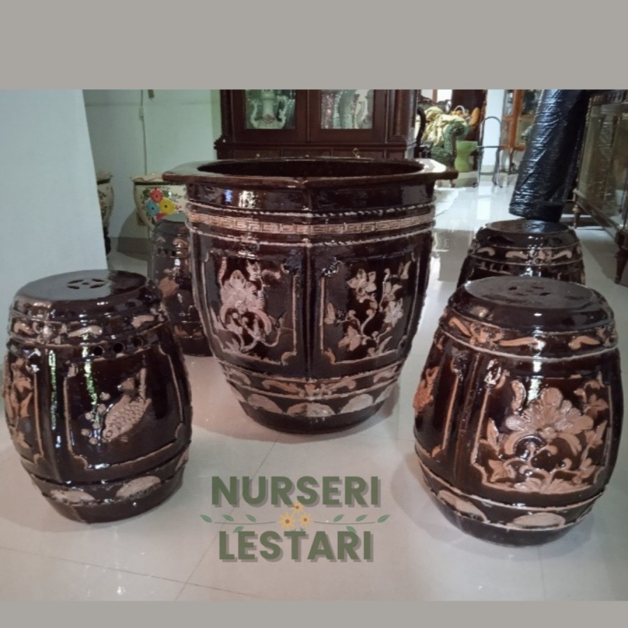 Meja & kursi keramik (stool) 1 Set