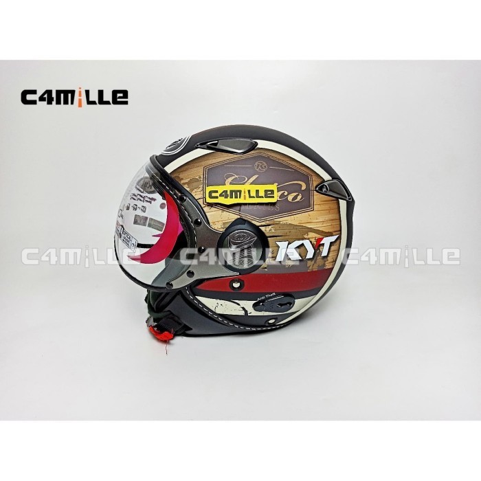 Helm Kyt Elsico Retro Pilot #4 Black Dop Cream