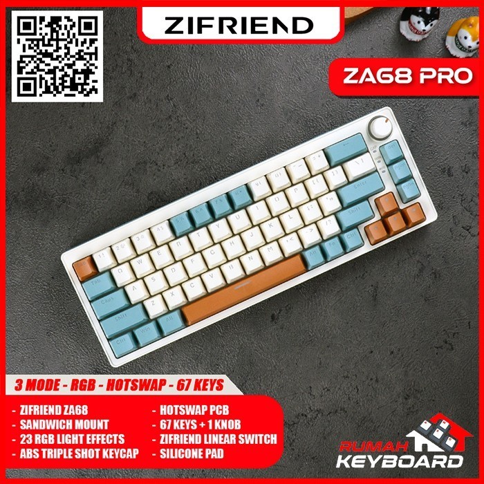 Mechanical Keyboard - Zifriend Za68 Pro - 65% - 3 Mode - Rgb - Hotswap
