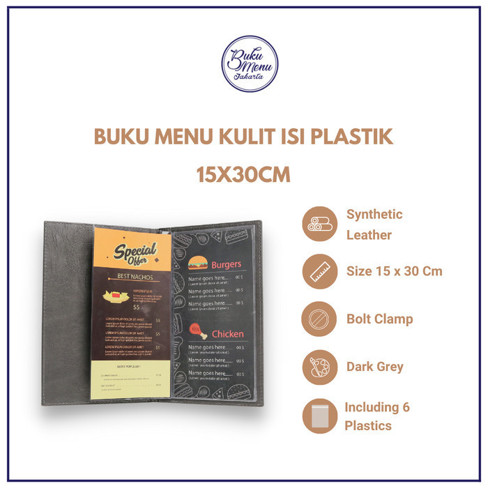 

Menu Cover - Buku Menu Kulit - Isi Plastik - Dark Grey & Light Grey