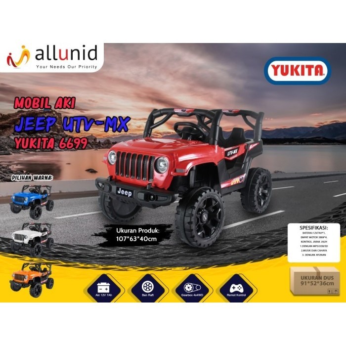 Mainan Anak Mobil Aki Yukita 6699 Jeep Utv Mx ( Ban Karet )