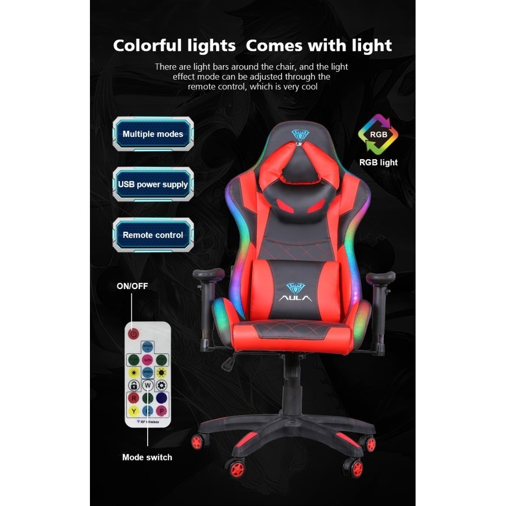 Kursi Gaming/Gaming Chair Rgb Led Aula Commander F-8401 Pink Termurah