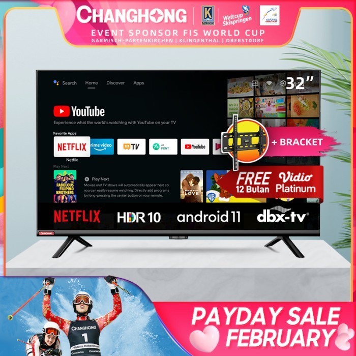 Changhong 32 Inch Android 11 Smart Tv Digital Led Tv L32G7N +Bracket