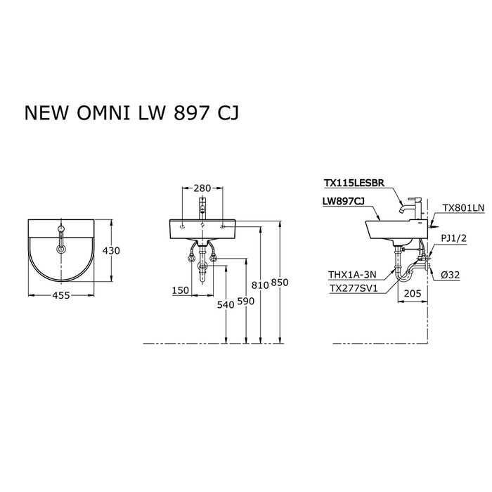 Wastafel Toto Lw897Cj Body Only