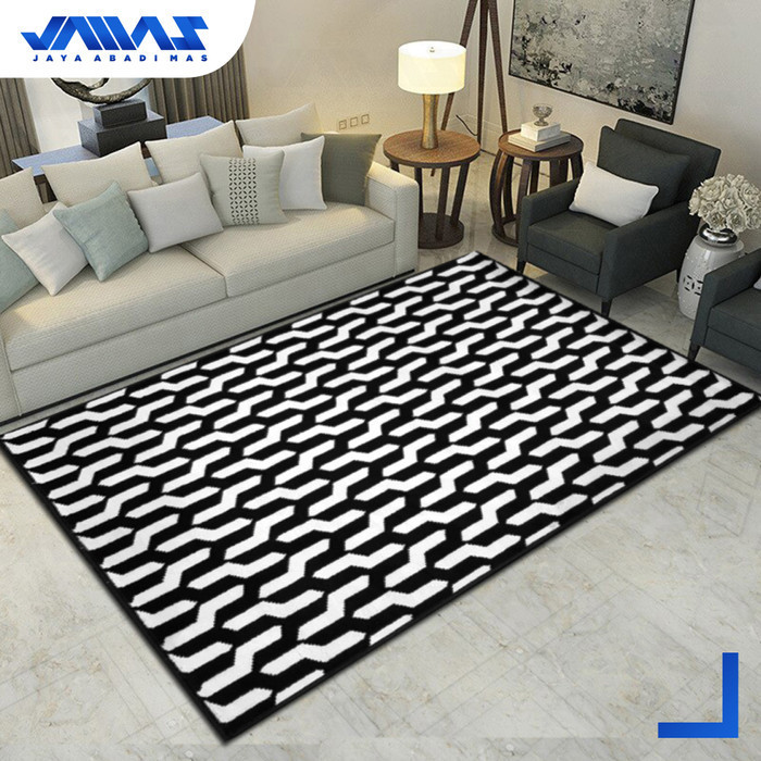 Karpet Pp Rugs Monokrom Hitam Putih 160X210Cm