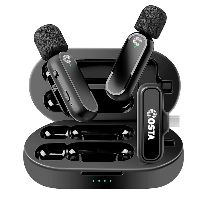 Costa True 2Tx Dual Wireless Mic Clip On Type C Monitoring Android Hp