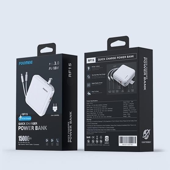 Powerbank 15000mAh QC3.0+PD18W FOOMEE RF15 Digital Display Power bank GMM