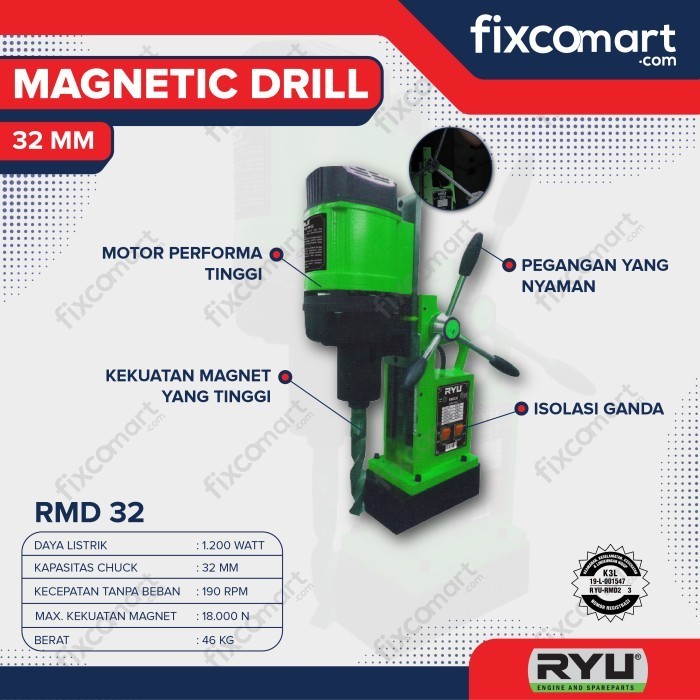 Ryu Magnetic Drill / Mesin Bor Magnet Rmd 23 / 28 / 32 Mm Termurah Terlaris Promo