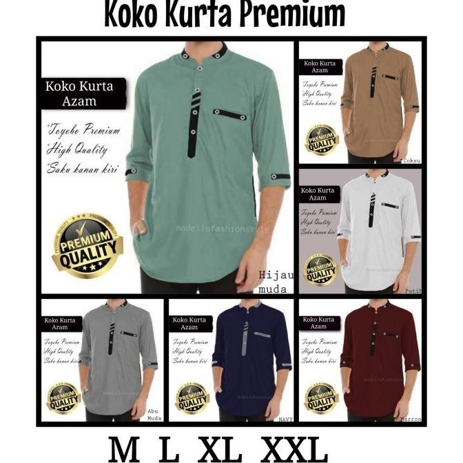Baju Kemeja Koko Kurta Qurta Katun Toyobo Pria Coklat Susu Cream Coksu