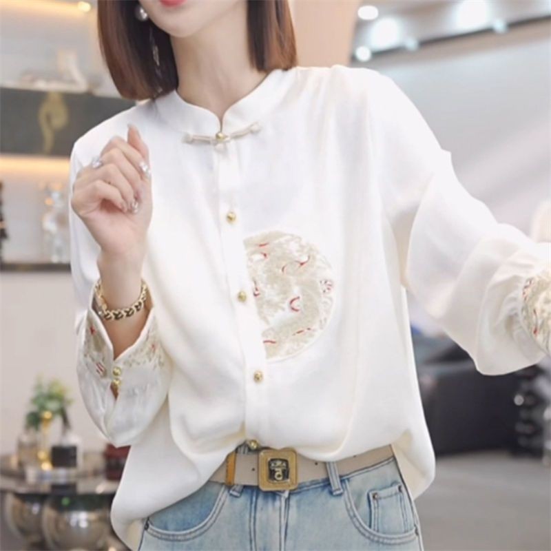 Baju Wanita Lengan Panjang, Baju Wanita Lengan Panjang, Bordir, Kancing, Simpul China, Gaya Nasional