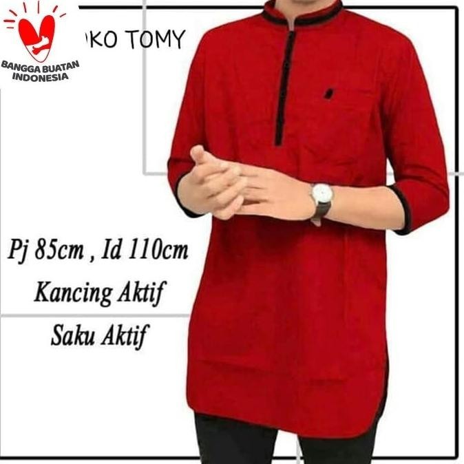 Baju Kemeja Koko Pria Lengan Panjang Muslim Tomy Merah Bata Sc