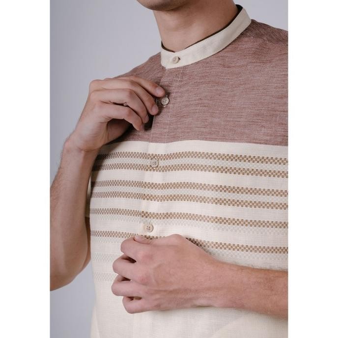 Men'S Top Kemeja Koko Lengan Pendek Pria Mtc - Adhara - Khaki