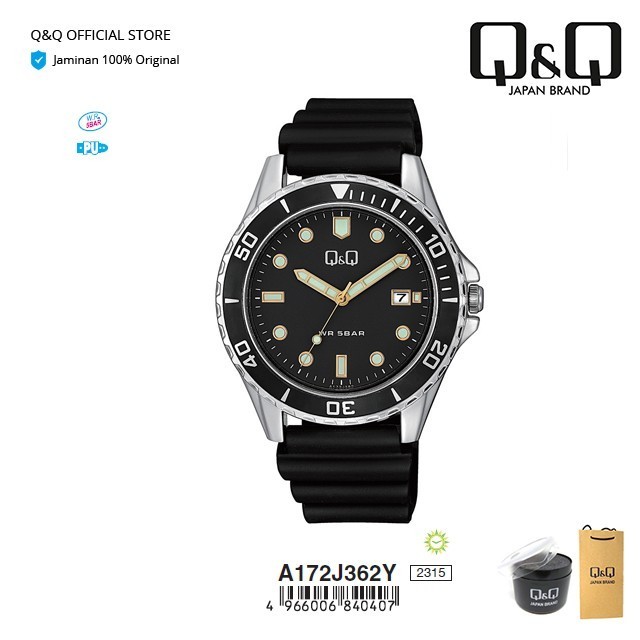 Q&Q Qnq Qq Original Jam Tangan Pria Analog Rubber - A172 A172J 5 Bar