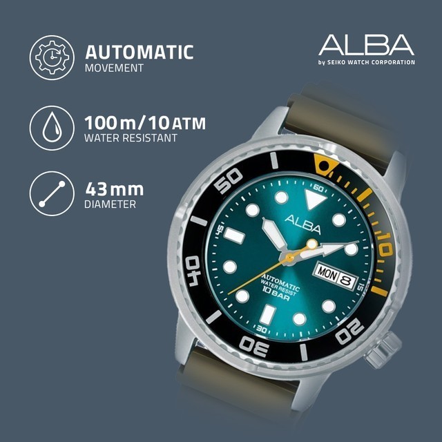 Jam Tangan Pria Alba Active Silicone Green Al4249X1 Al4249 Original