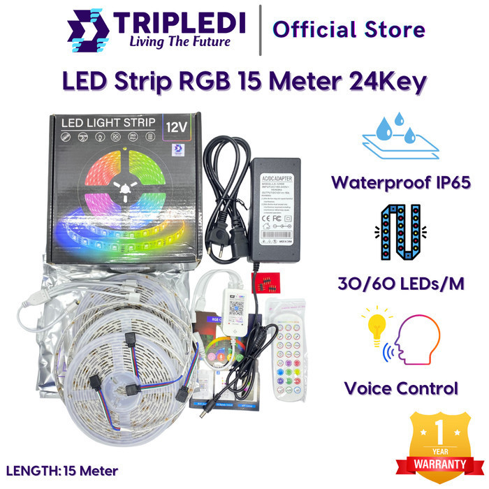 Tripledi Led Strip Rgb 5050 15M Ip65 Bluetooth Wifi Google Home Alexa