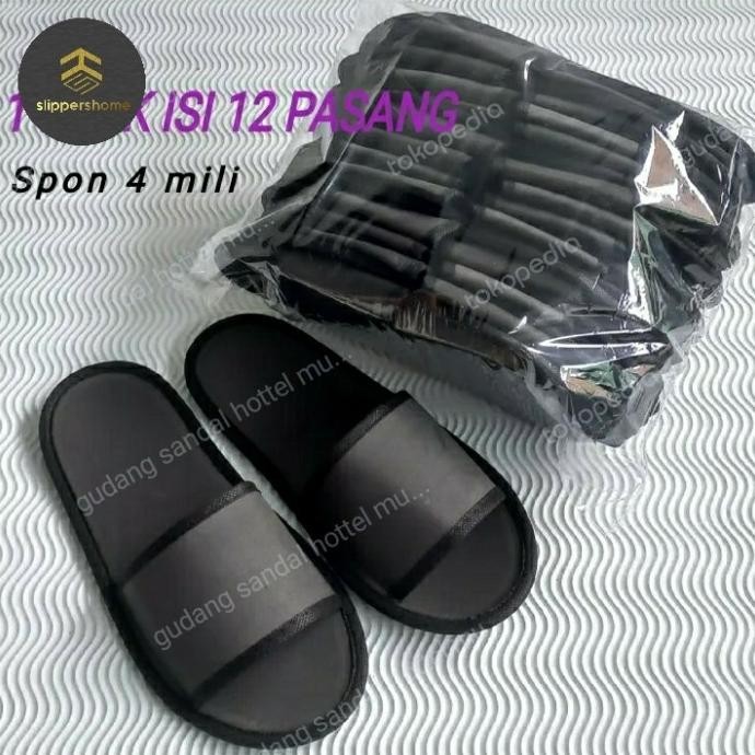 1 Lusin Slippers /Sandal Hotel /Sandal Lantai/ Sovenir Dll Hitam Polos