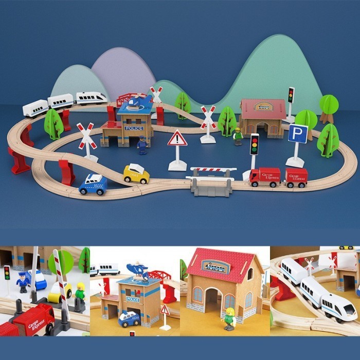 WOODEN RAIL TRAIN TRACK, MAINAN REL KERETA KAYU SET, WOODEN TRAIN TOYS
