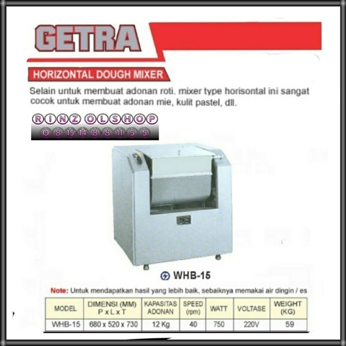 Horizontal Dough Mixer Getra Whb-15 Mesin Pengaduk Adonan Mie Dll