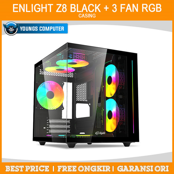 Casing Enlight Z8 Black +3 Fan Rgb Case Support Watercooling 240-280