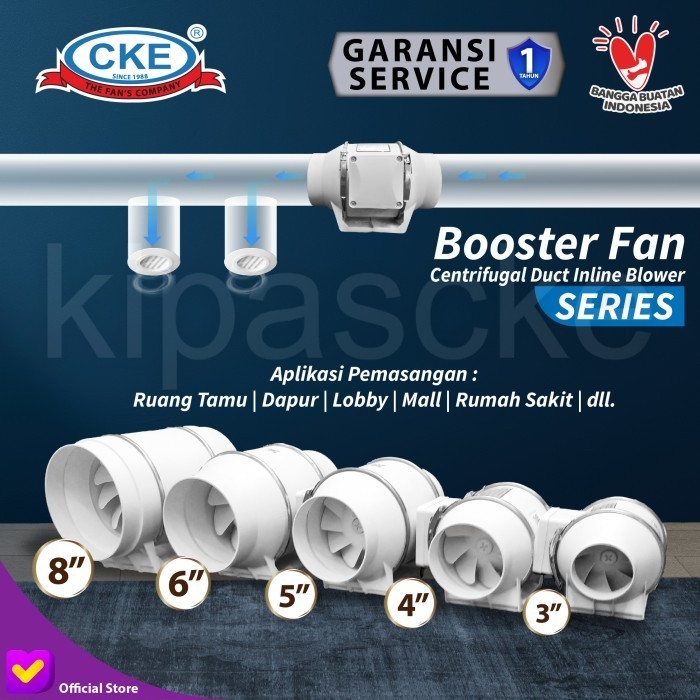 Inline Duct Fan Plastik 8" Inch Kipas Booster Ventilasi Extractor Fan