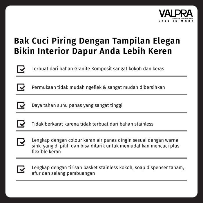 Valpra Bak Cuci Piring Granit Mewah Komplit Set Ge 8650