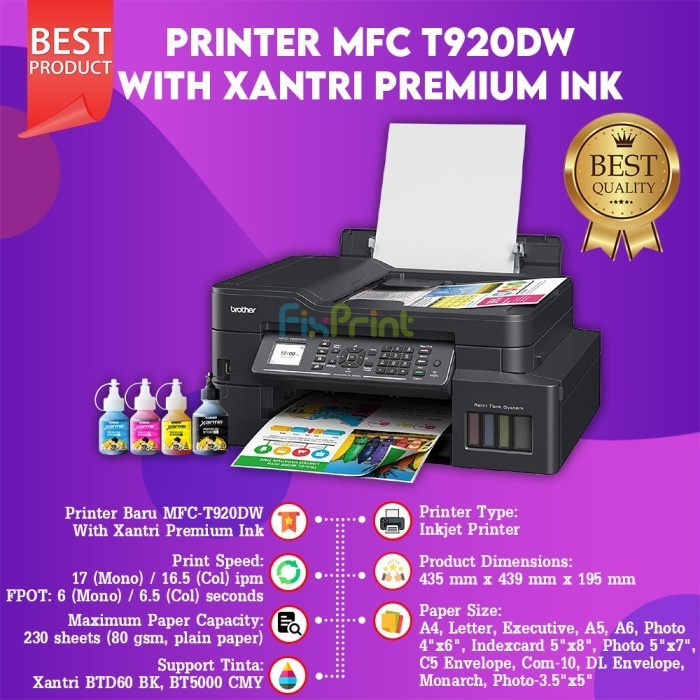 Printer Brother Mfc-T920Dw Print Scan Copy Wifi Fax Pengganti T910Dw