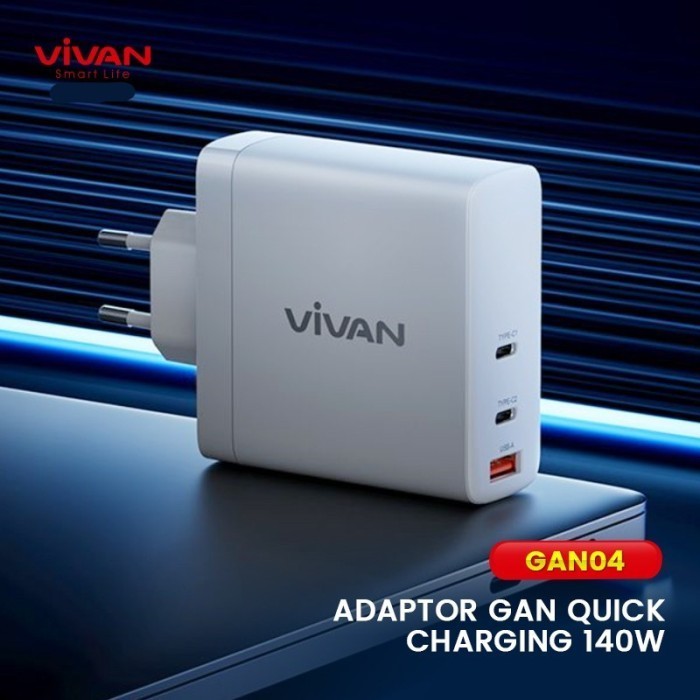Vivan Gan04 Adapter Charger 5A Quick Charging 3 Port 140W Pd