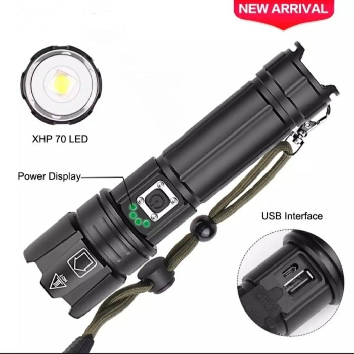 Senter Led Xhp70.2 + Usb Charger Super Terang 4X Police Swat Xhp70