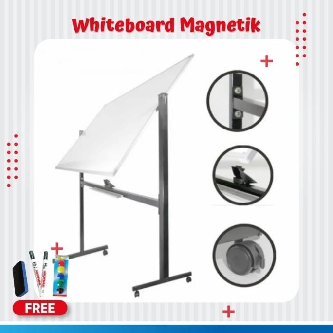 

Whiteboard / Papan tulis magnetic single face stand uk 90x120 Cm L21N