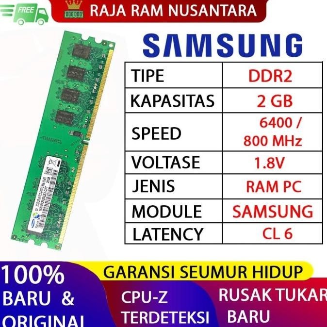 Ram Pc Samsung Ddr2 2Gb 6400/800Mhz Original Ram Komputer 1.8V 2Gb