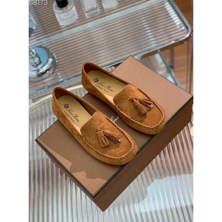 Loro Piana Dot Sole Loafers Sepatu Wanita Vvip Quality Suede Brown