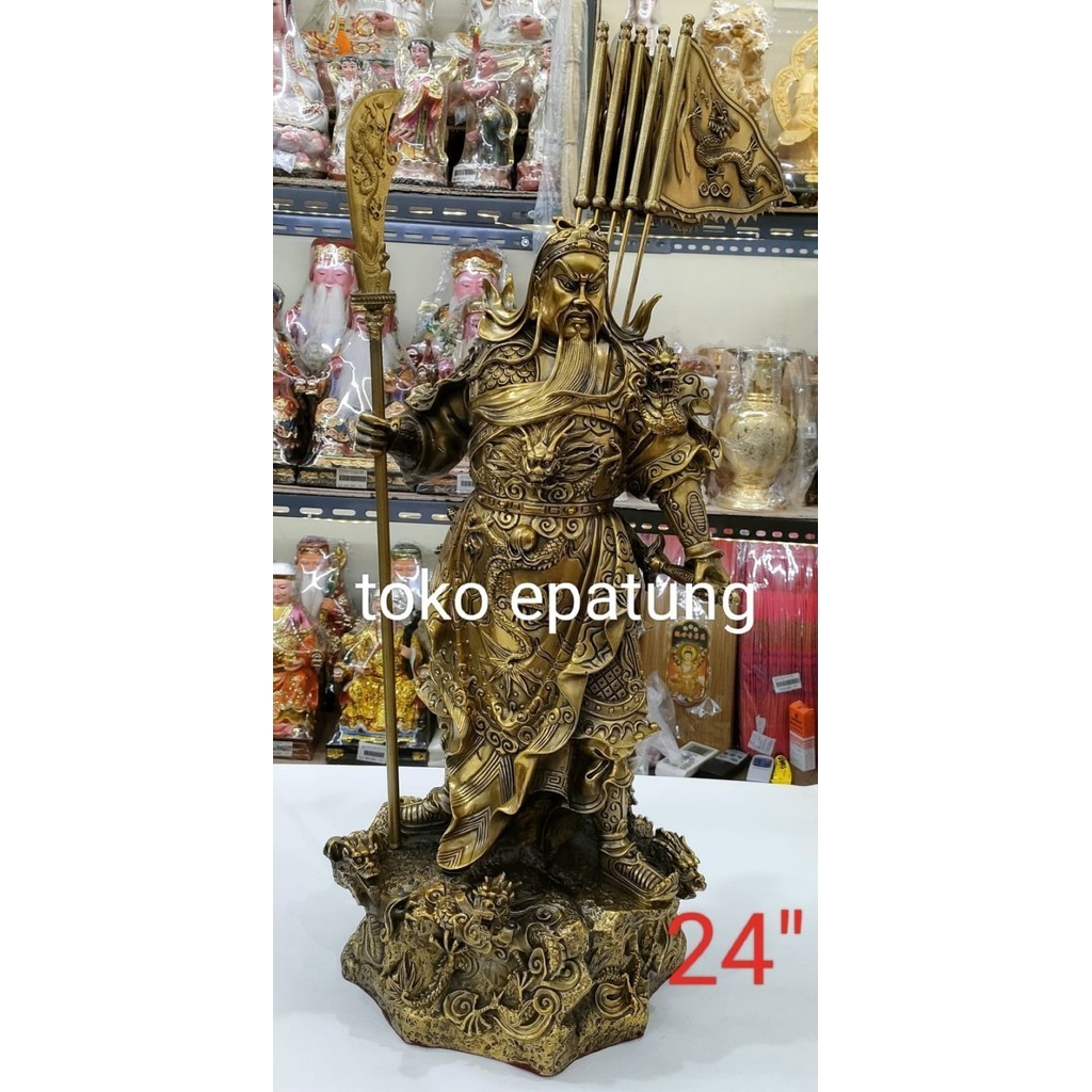 patung dewa kwan kung / kwan kong / - kuningan 24 inch 01