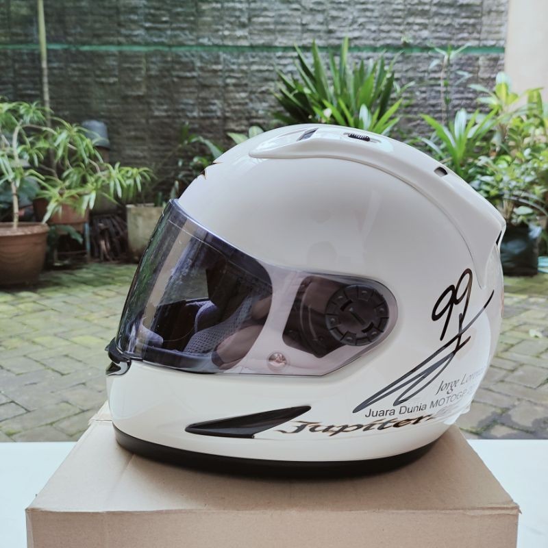 Helm Yamaha Vintage Fullface Jupiter Z Jorge Lorenzo Putih Ori (NOS, GENUINE, BARU) Helmet Retro Kun