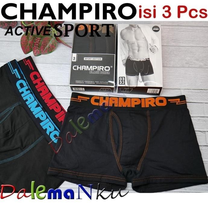 3 Helai Boxer Champiro Active Sport Black Edition