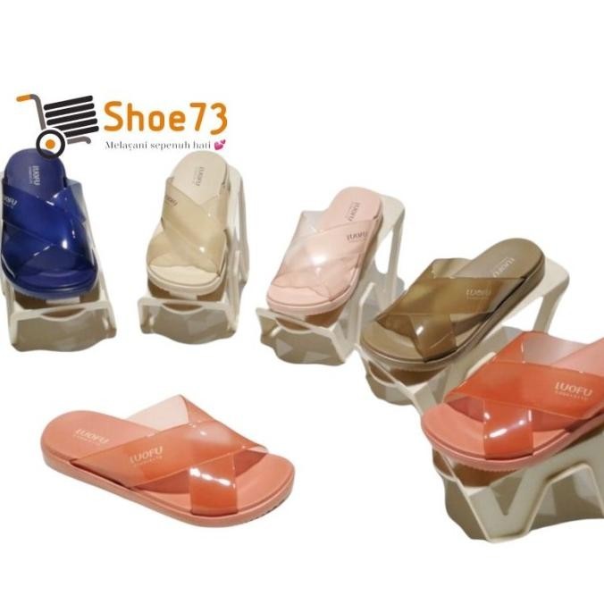 Sendal Jelly Silang Transparan Wanita Luofu E 7189 -T-Bw