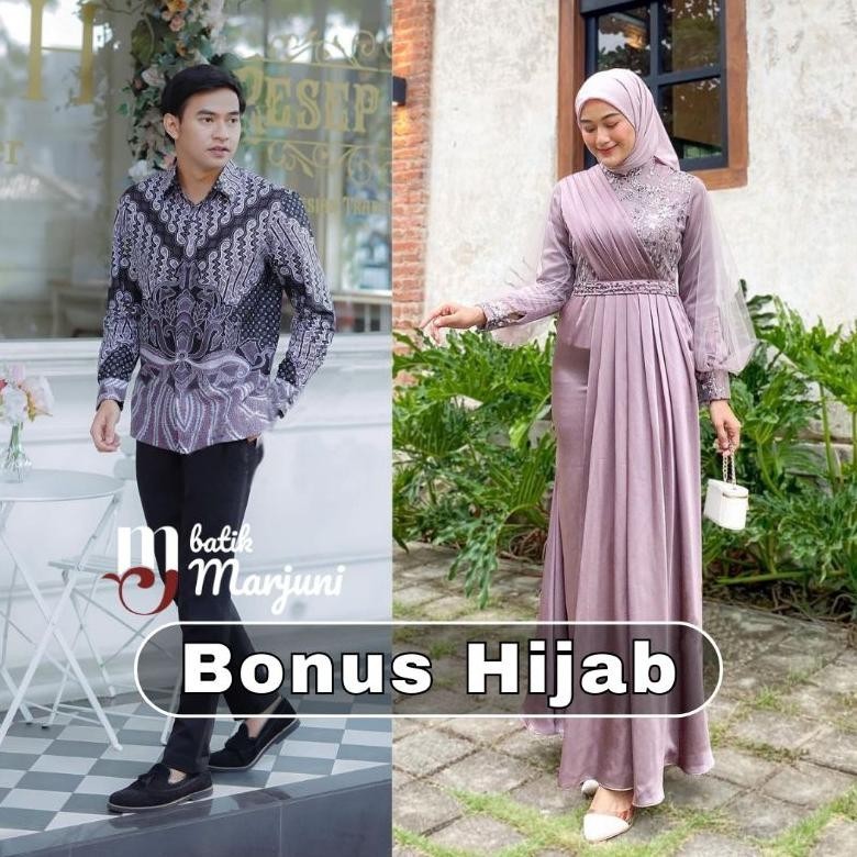 (ADA JUMBO) Amara Dress Couple Kemeja Batik gamis busui Brokat kombinasi gamis muslim wanita gamis premium Best Seller
