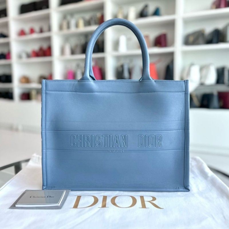 Dior Book Tote Leather Medium Blue Authentic